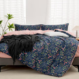 Floral Queen Comforter Set 3 Pieces Soft Cotton Chic Garden Style Floral Print Lightweight Vintage Botanical