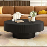 Black Round Coffee Table Modern Side Table End Table for Living Room, Wood Circle Drum Coffee Table Contemporary Living Room End Table Side Table, Matte Black (ø35.4'' x 13.7'')