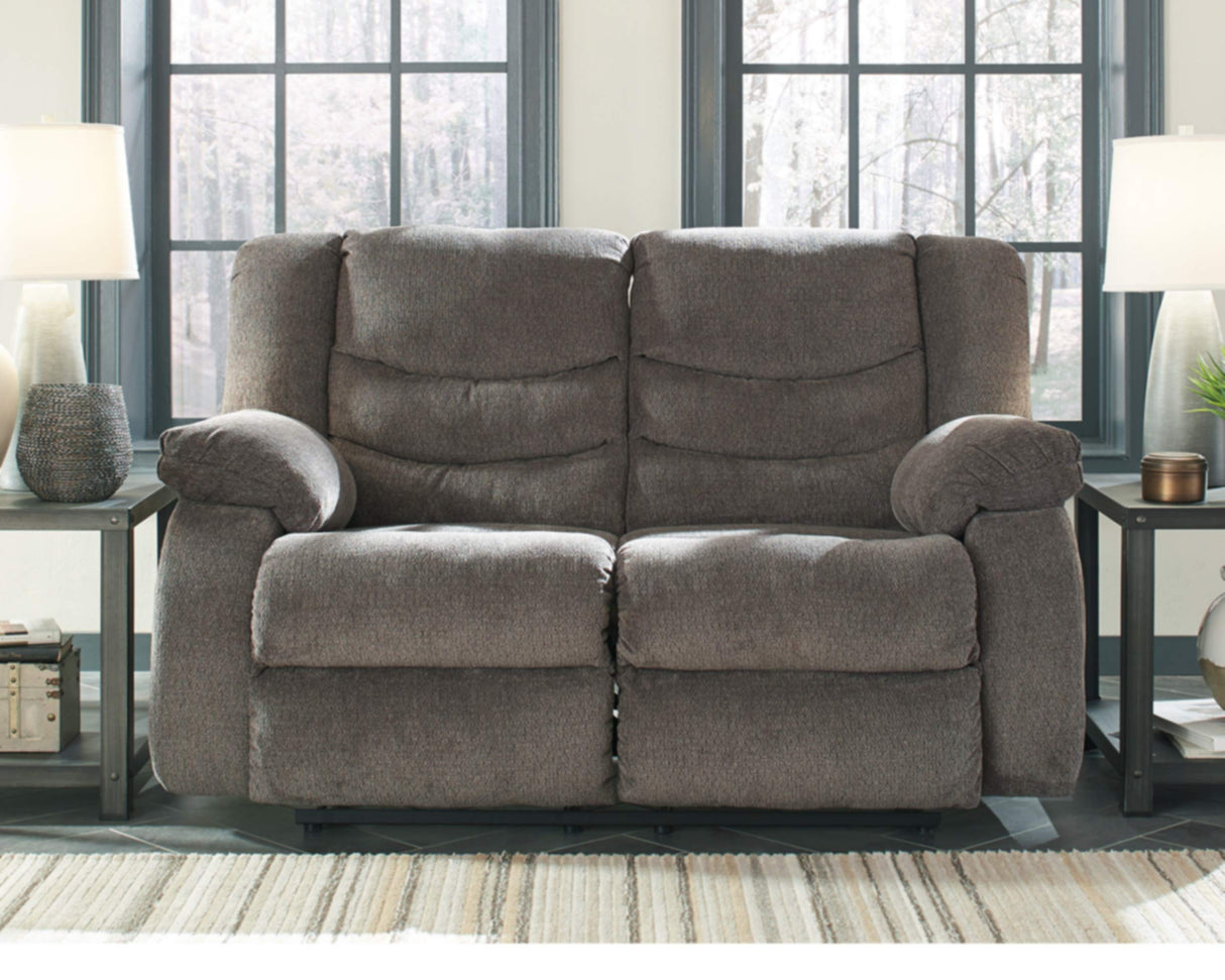 Tulen Modern Manual Pull Tab Reclining Loveseat, Dark Gray