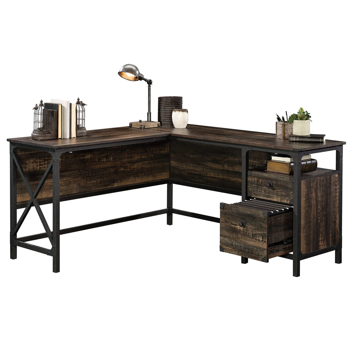 Steel River Rustic Industrial Style L-Shaped Corner Desk