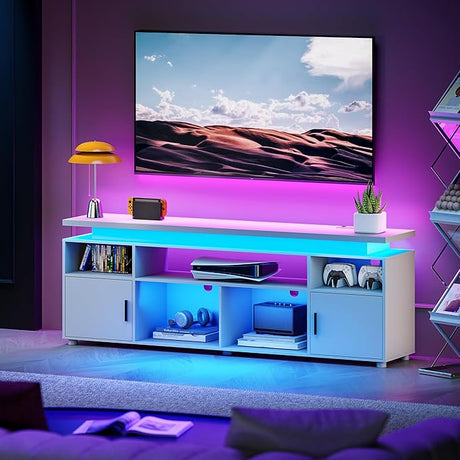 Entertainment Center with LED Lights and Cabinet for 70/75/80 Inch TV, Modern TV