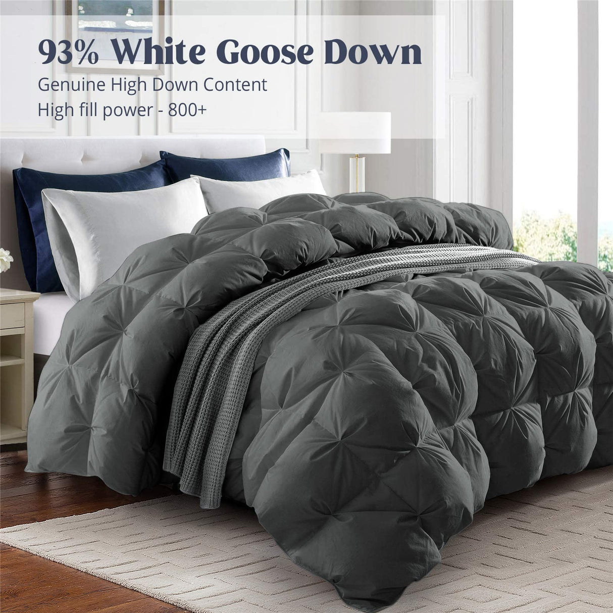 Grey Goose Down Comforter King Size 800 Fill Power, 100% Cotton All