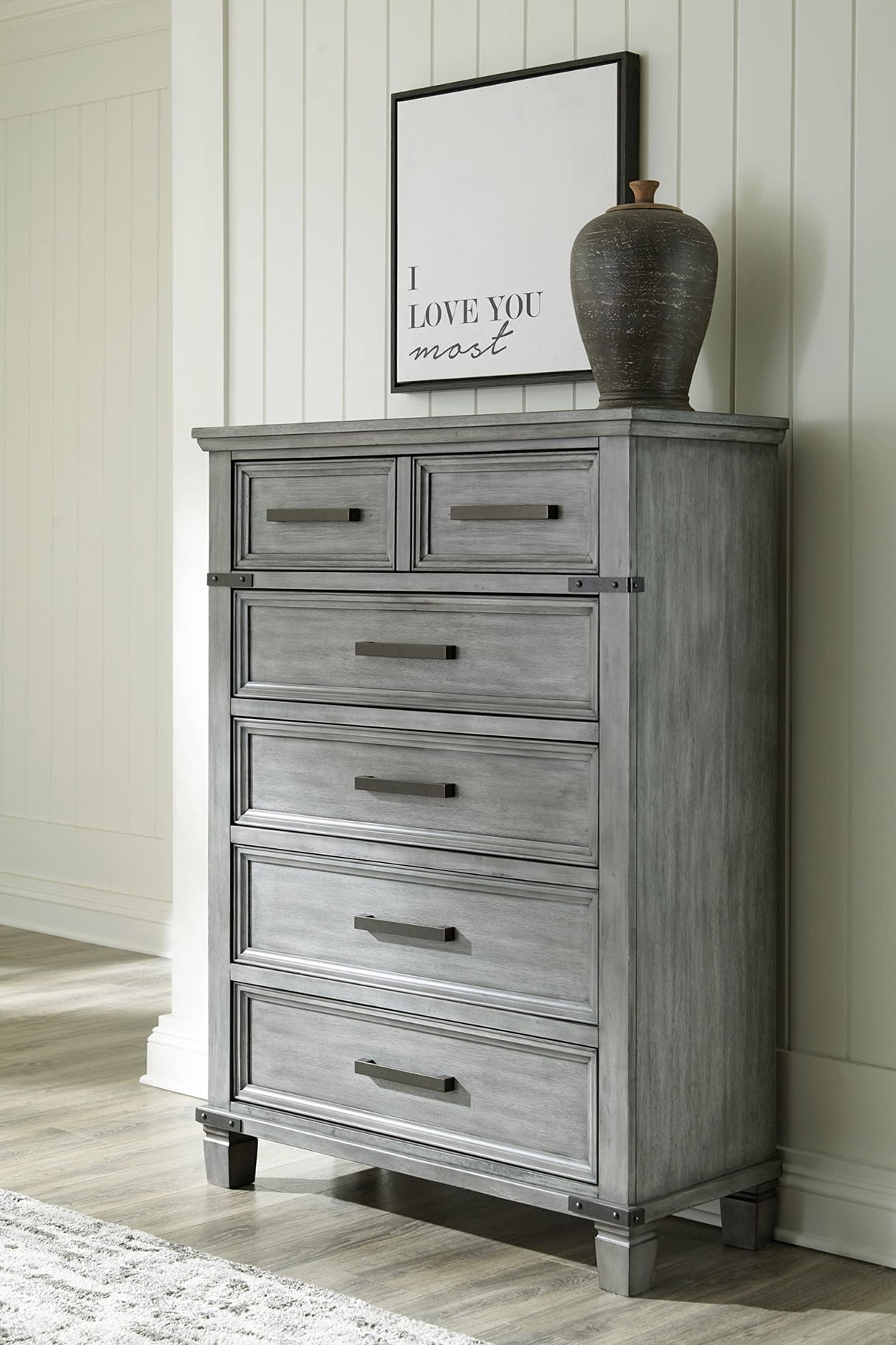 Russelyn Rustic 5 Drawer Chest of Drawers, Gray