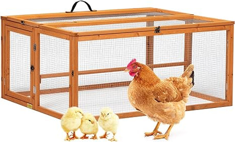 Durable Foldable Wooden Chicken Coop with Run, 45" L Large Portable Chicken Coop