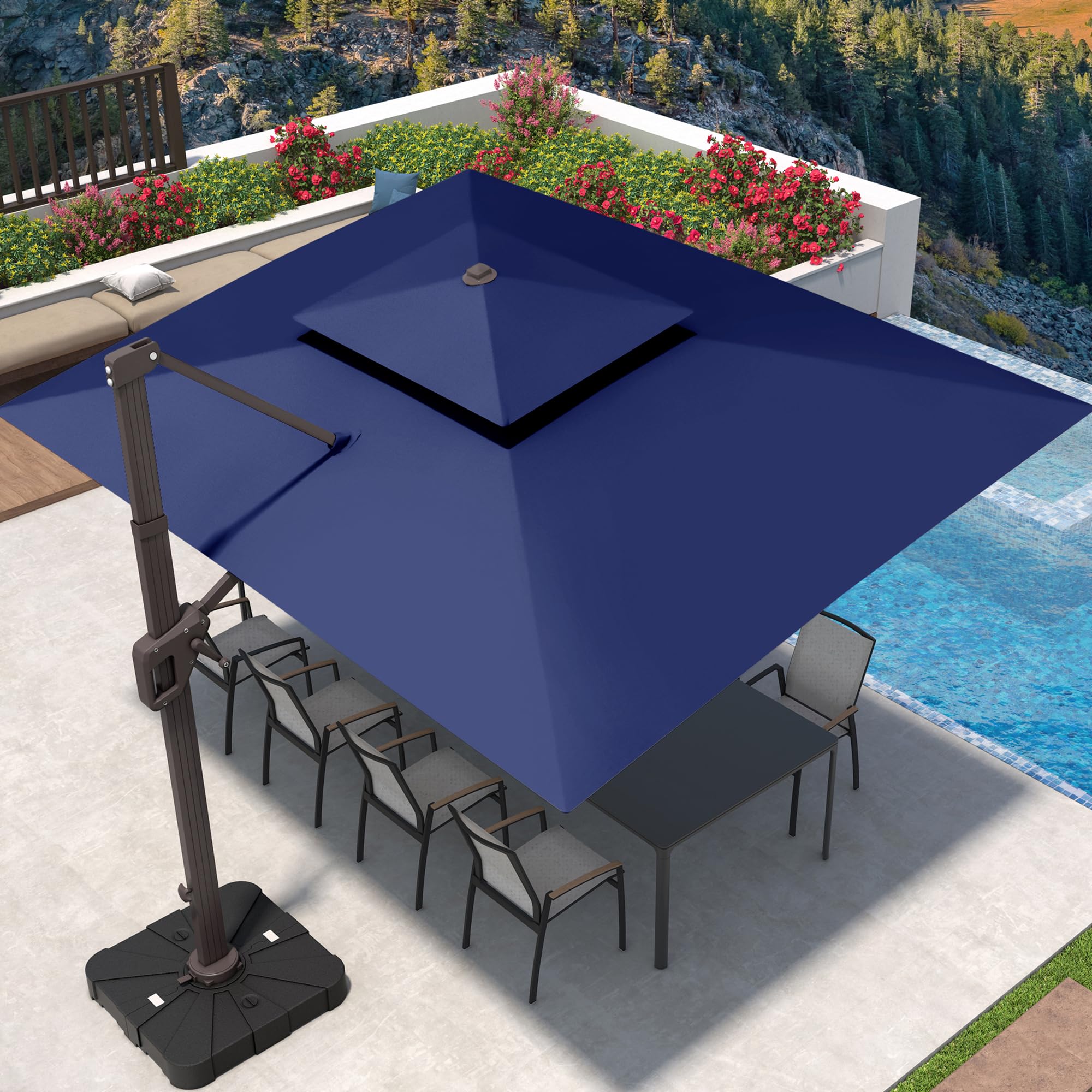 9' X 12' Cantilever Patio Umbrella 360°Rotation Rectangular Outdoor Large Offset