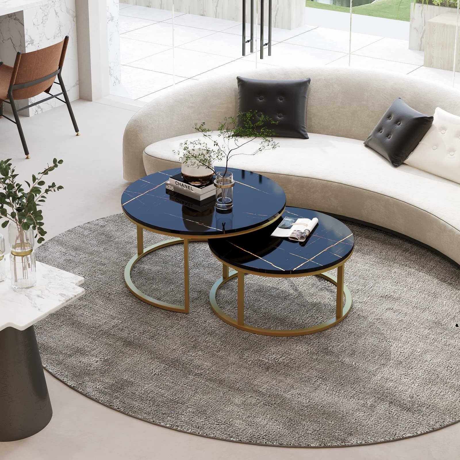 Round Coffee Table Nesting Tables Set of 2, Large : Ø 34.0", Small : Ø 26.0"