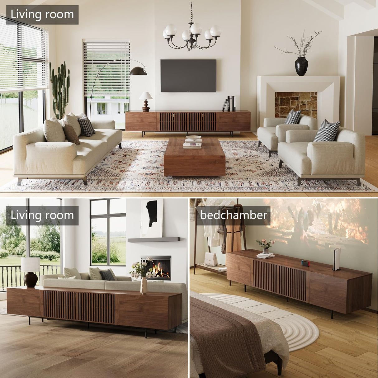 94.48" Mid Century Modern TV Stand with Storage Cabinets