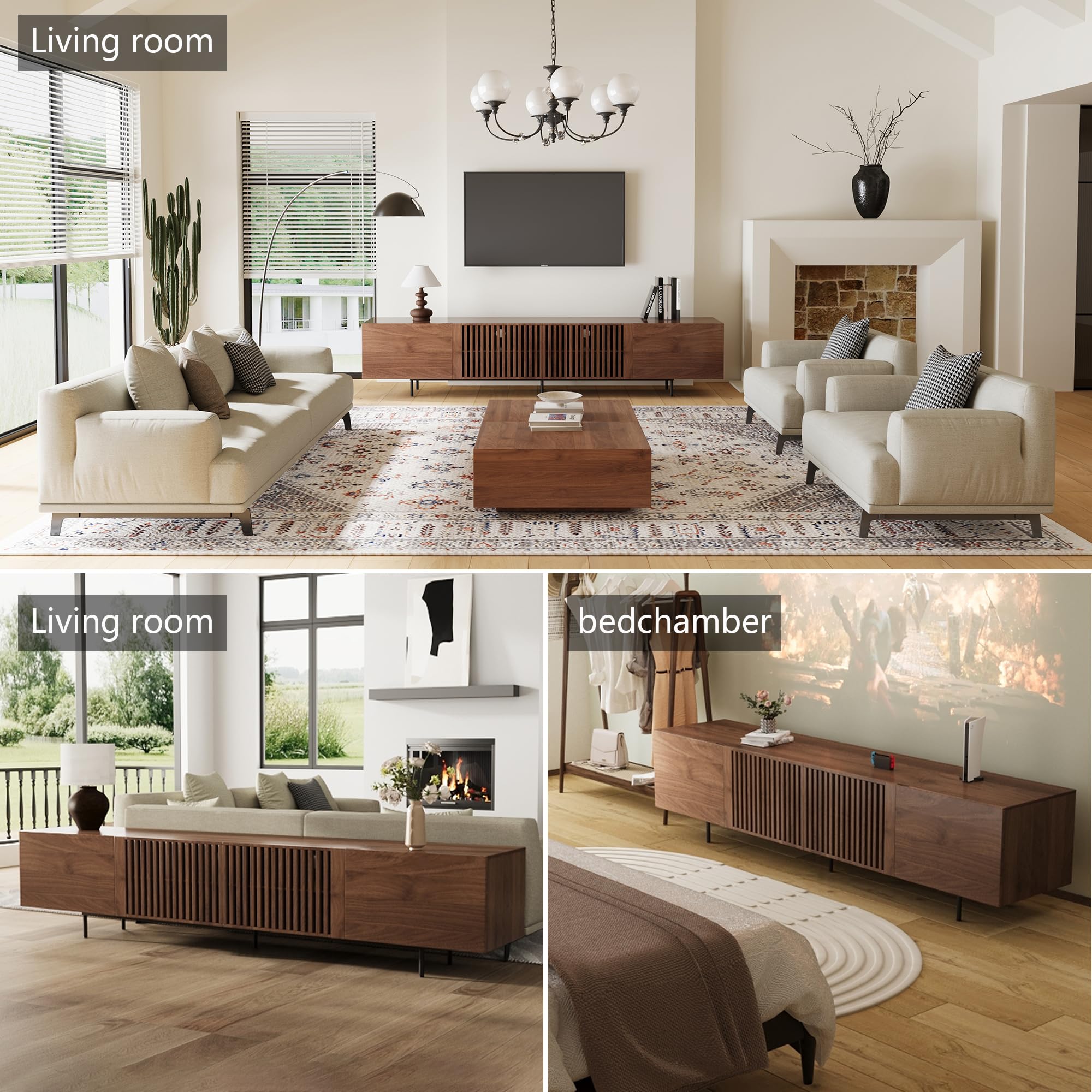 94.48" Mid Century Modern TV Stand with Storage Cabinets