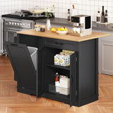 50 Inch Rolling Kitchen Island with Trash Can Storage Cabinet & Drop Leaf