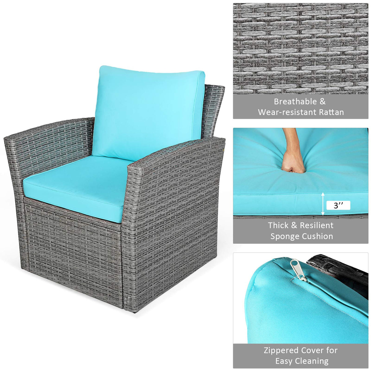 4 Pieces Patio Furniture Set, All Weather Outdoor Sectional Rattan Sofa Set