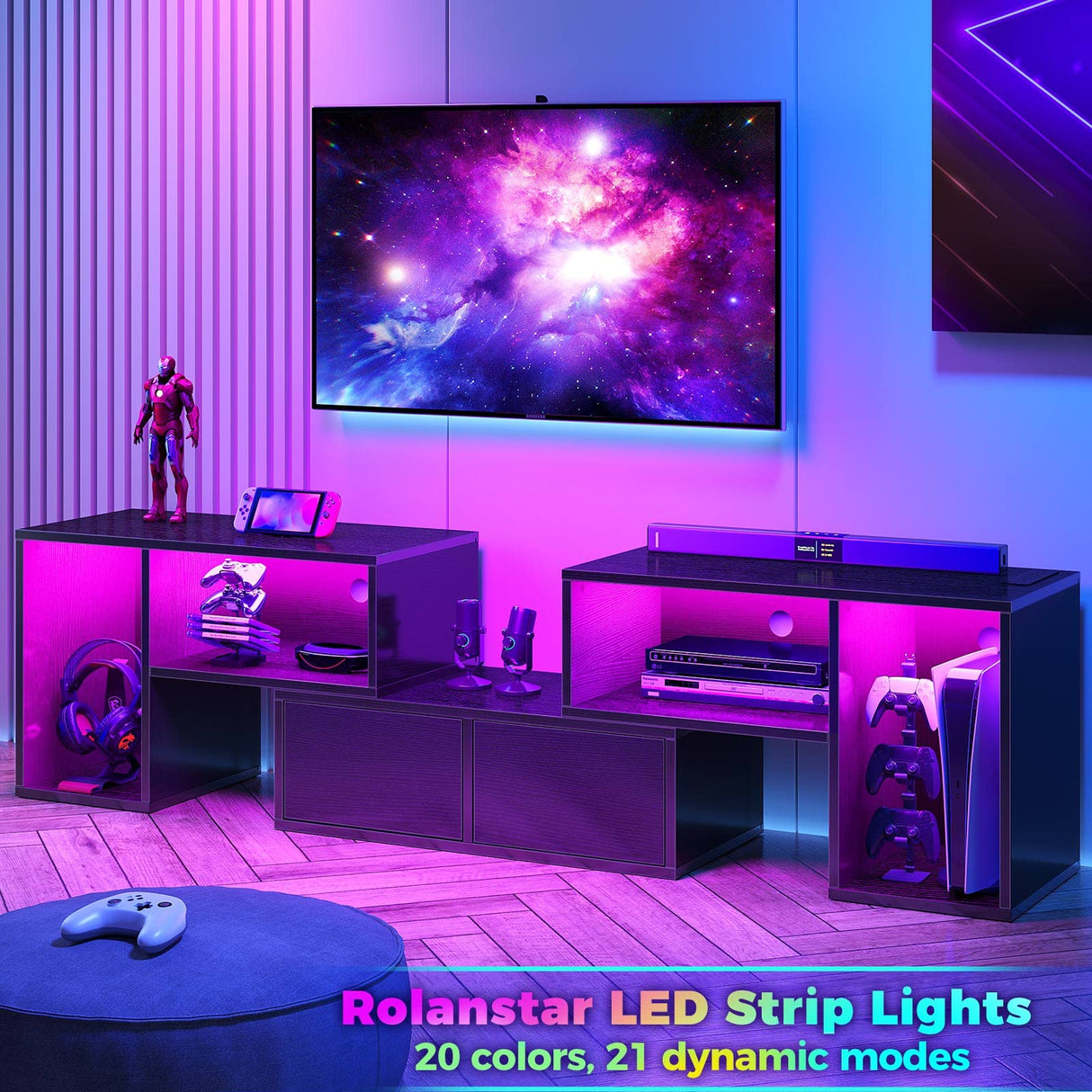 TV Stand, Deformable TV Stand with Power Outlets & LED Strip