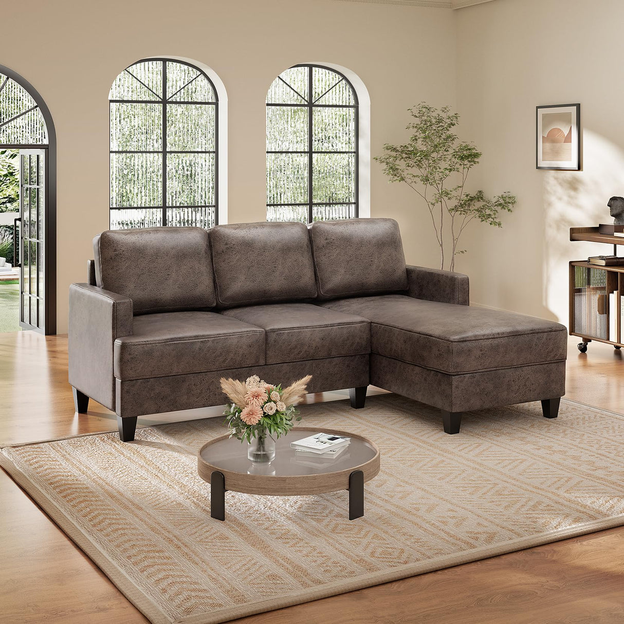 72 inch L Shaped Couches, 3 Seater Sectional Sofa with Chaise Lounge