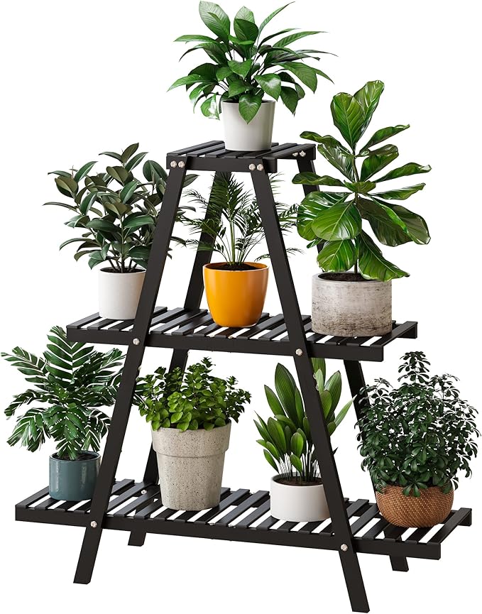 Bamboo Plant Stand - Indoor/Outdoor 3 Tier Plant Ladder, 8 Potted Flower Holder