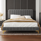 Twin Bed Frames, Modern Velvet Upholstered Platform Bed with Headboard, Soft Rounded