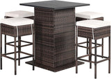 5-Piece Outdoor Bar Set, Wicker Rattan Bar Height Patio Set w/4 Cushion Bar Stools