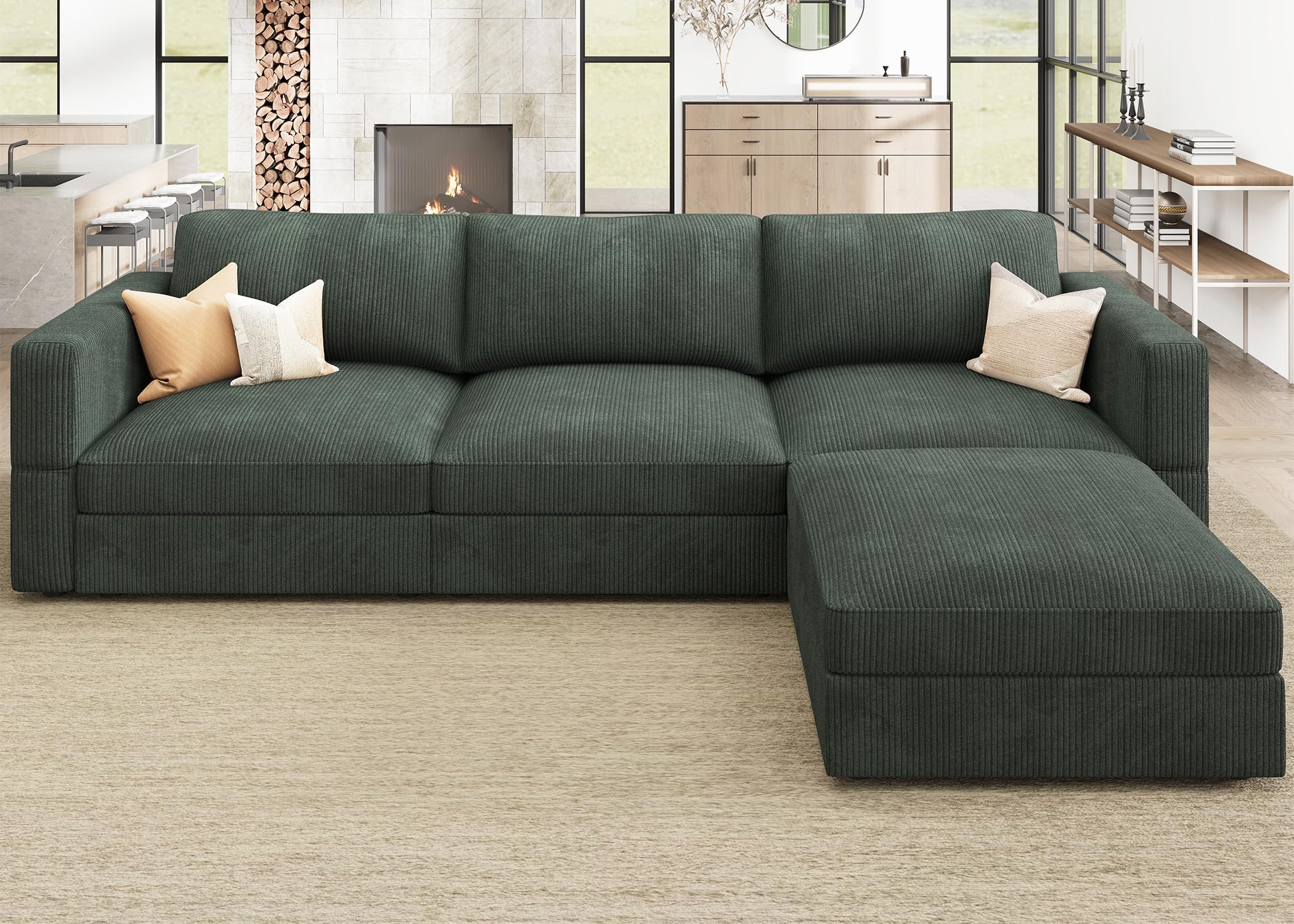 Modular Sectional Couch with Storage Corduroy Sectional Sofa