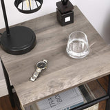 INDESTIC End Table, Nightstand with 2 Adjustable Mesh Shelves, Stable Metal Frame