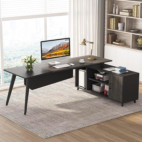 L-Shaped Computer Desk with File Cabinet, 78.74 Inch Large Executive Office Desk