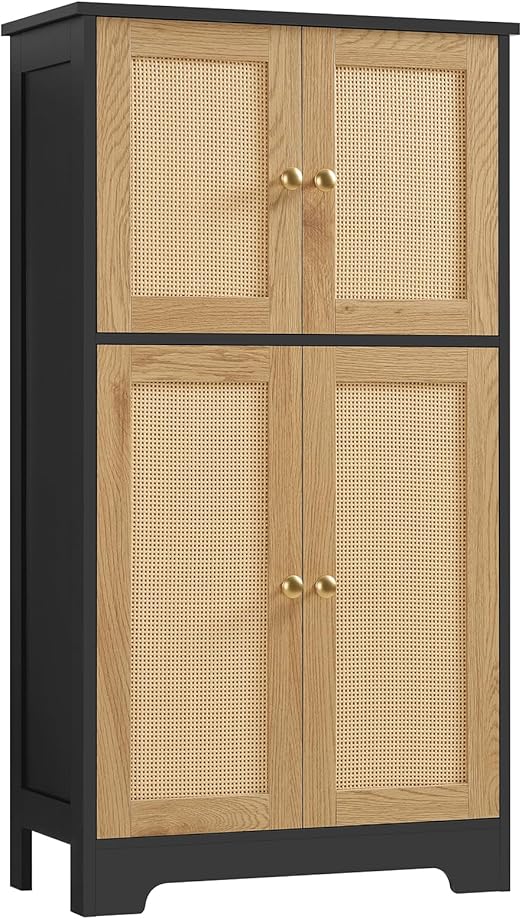 Storage Cabinet, Bathroom Cabinet with 4 Doors & Adjustable Shelf, Cupboard, Bathroom