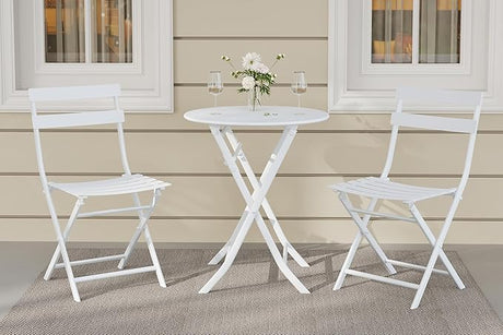 3-Piece Patio Bistro Sets, Outdoor Space-Saving Folding Bistro Table and Chairs, Patio Furniture Set with Strong Round Tube Metal Frame, Weather Resistant Conversation Set for Yard Garden, Green