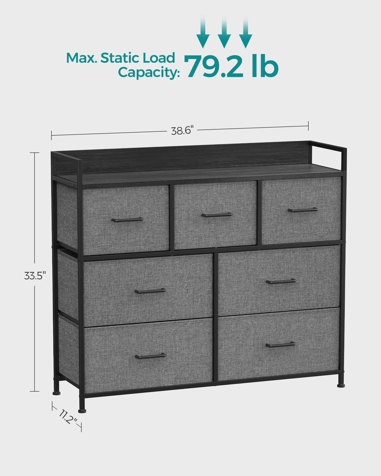 Dresser for Bedroom, Chest, Clothes Organizer Storage Unit 7 Fabric Drawers with Handles