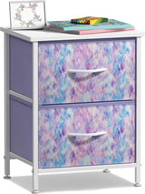 Nightstand with 2 Drawers - Kids Bedside Furniture End Table Night Stand - Steel Frame