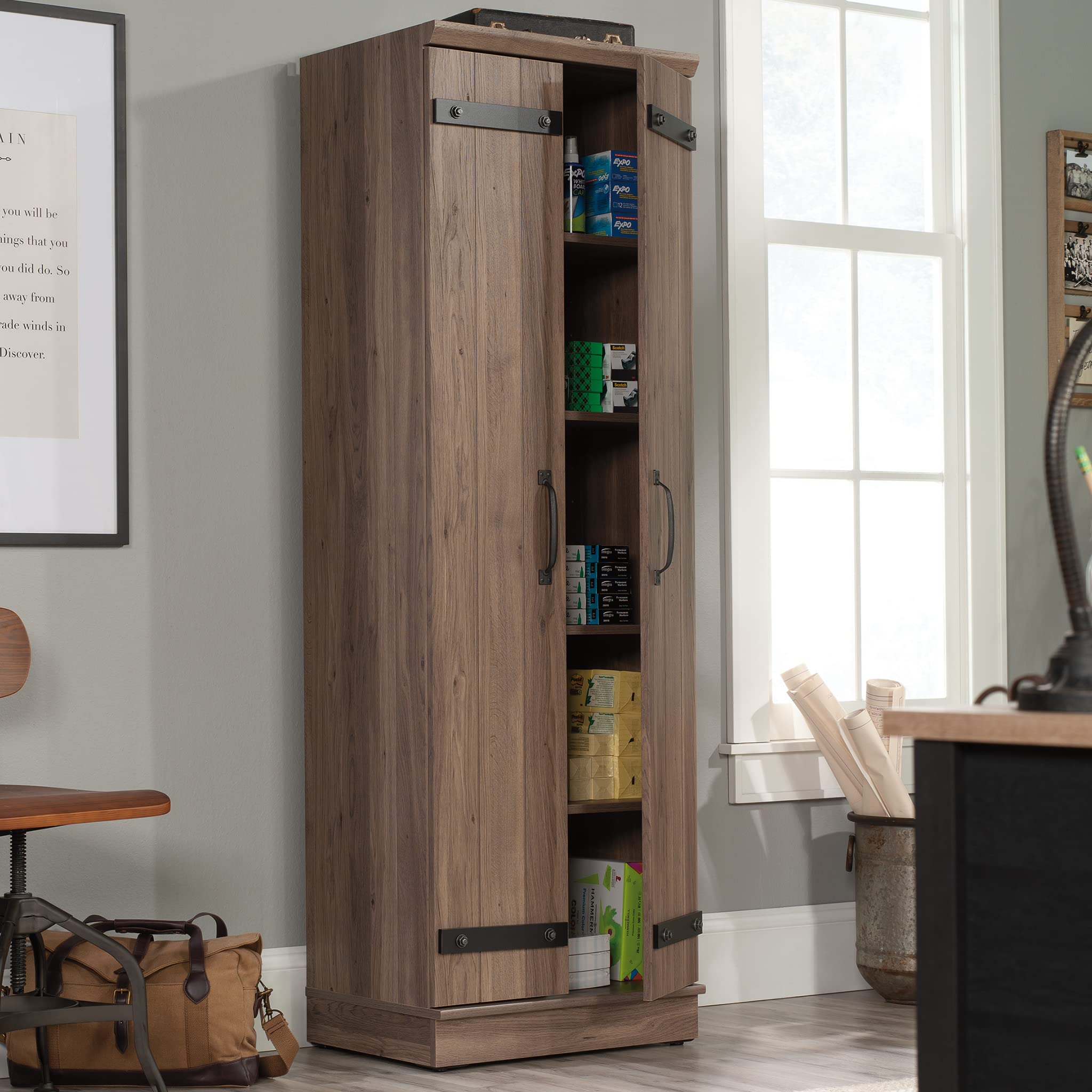 2-Door Farmhouse Storage Cabinet/Pantry cabinets, Salt Oak Finish