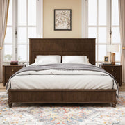King Size Platform Bed Frame with Headboard - Walnut Finish