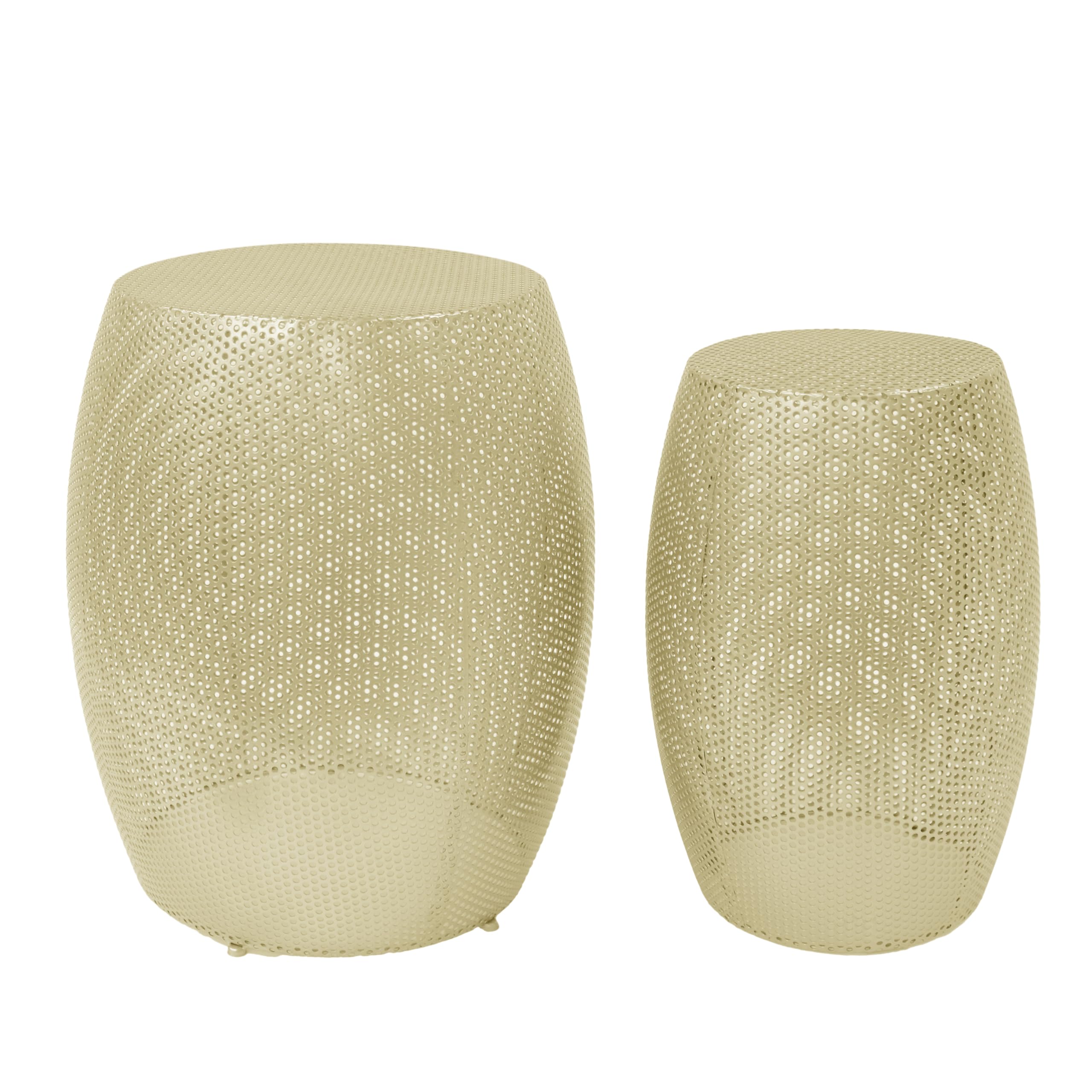 Round Metal Hollow Accent Side Table Set, Modern Drum Shape End Table with Pedestal