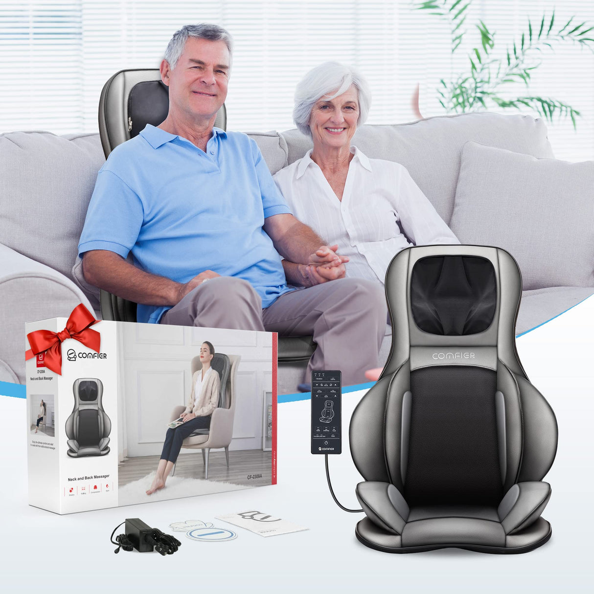 Shiatsu Neck Back Massager with Heat, 2D ro 3D Kneading Massage Chair Pad