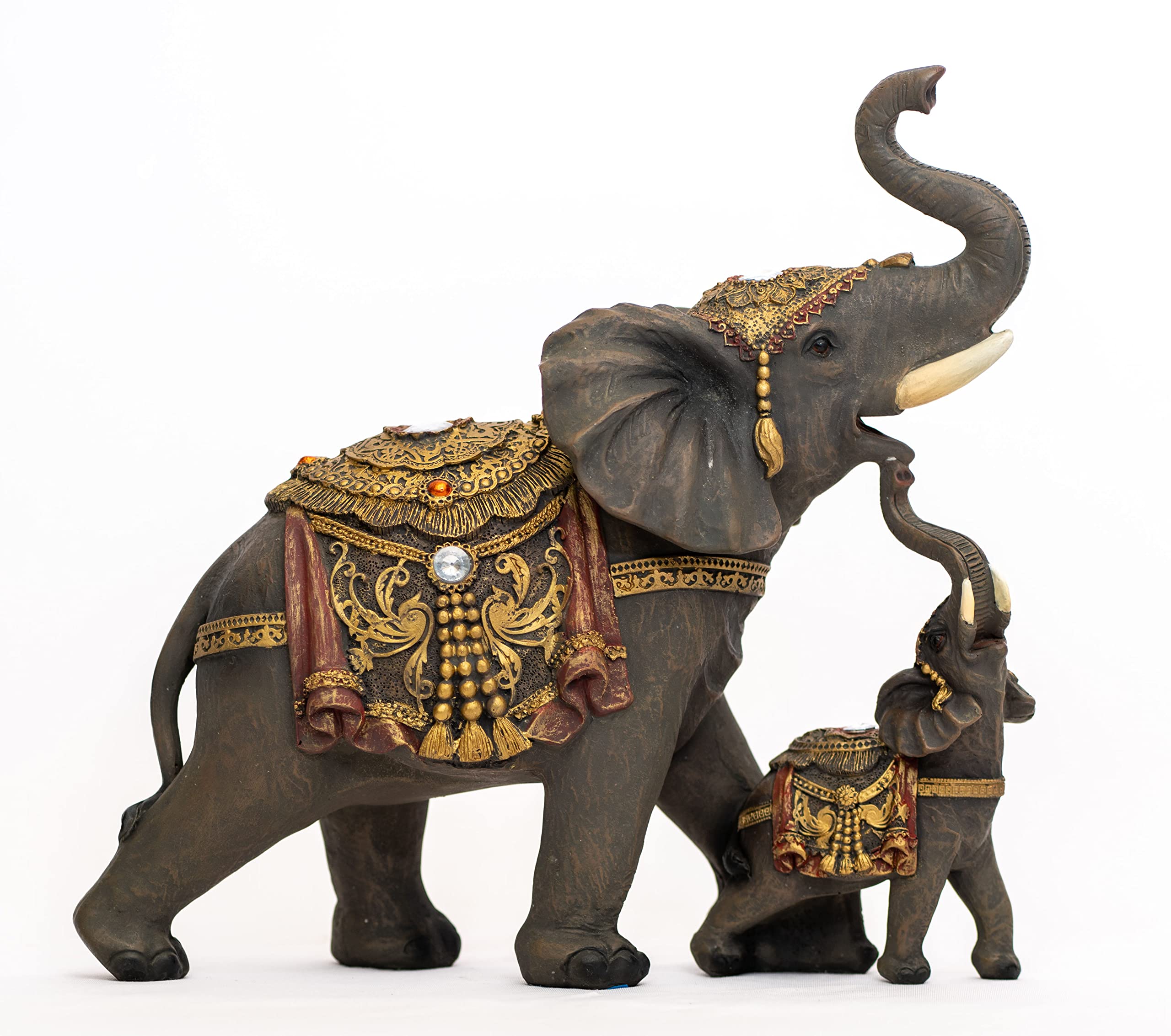 Mama and Baby Elephants Statue Figurines Home Decor Trunk Facing Upwards Lucky