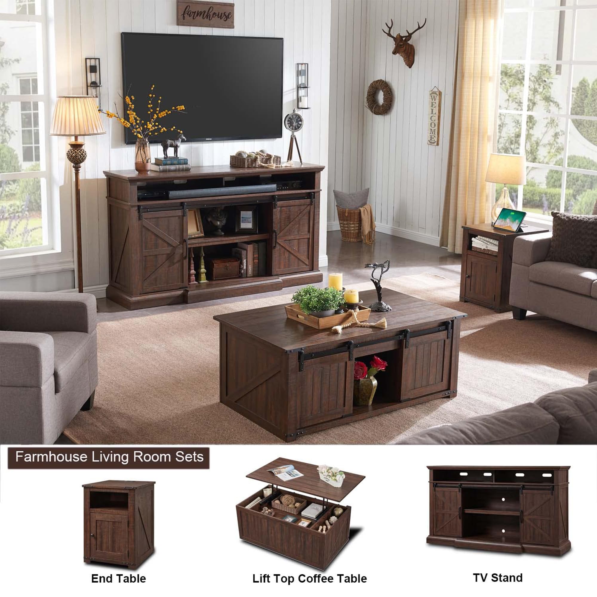 TV Stand for 80 Inch TVs, 39" Tall Entertainment Center w/Storage Cabinets