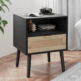 Rattan Nightstand with Drawer Boho Nightstand Mid Century Modern Nightstand