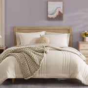Queen Comforter Set - 7 Pieces Apricot Beige Bed in a Bag Queen Bedding