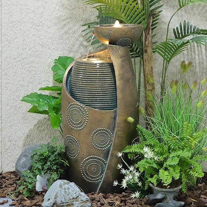 Water Fountain Outdoor Indoor Waterfall Modern Cascading Floorstanding Fountain