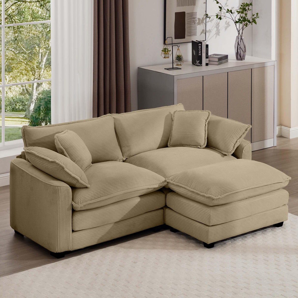 Classic and Modern L-Shaped 2-Seater Sofa with Footrest