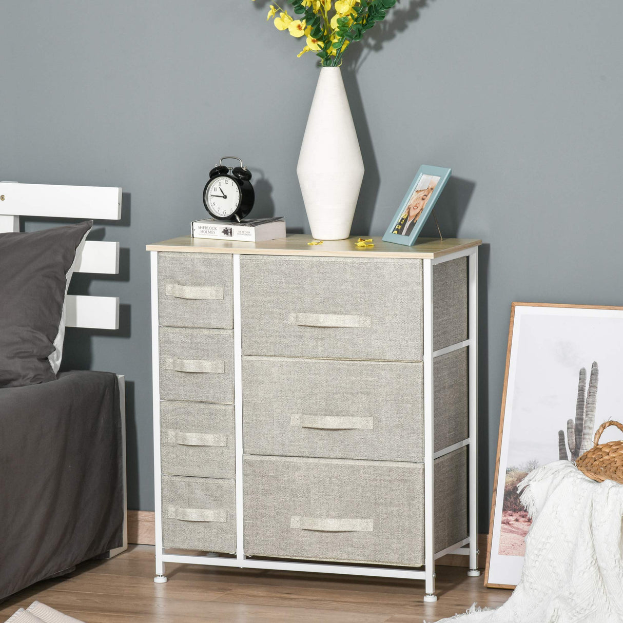 Dresser Storage Tower Cabinet Organizer Unit, Easy Pull Fabric Bins with Metal Frame