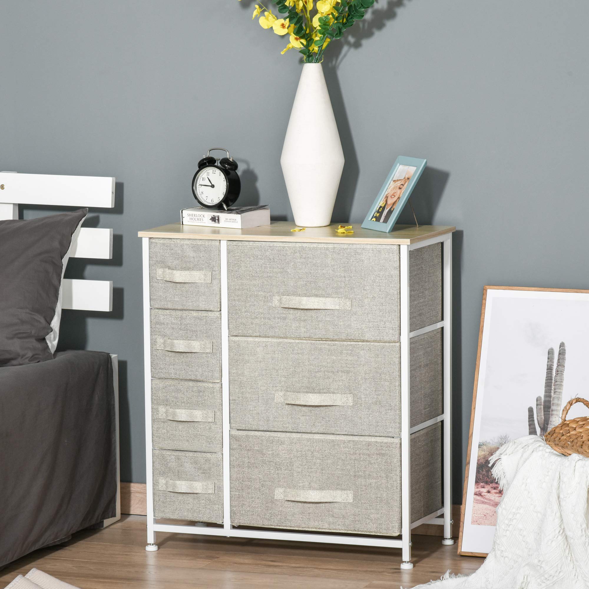 Dresser Storage Tower Cabinet Organizer Unit, Easy Pull Fabric Bins with Metal Frame