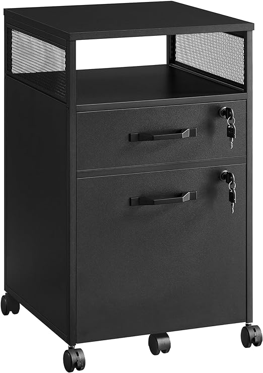 File Cabinet, Mobile Filing Cabinet on Wheels, for Home Office, 2 Lockable Drawers