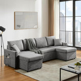 U Shaped Convertible Sleeper Sofa Bed, 108" Sectional Couch for Living Room - Dual USB