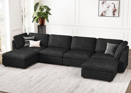 Oversized U Shaped Modular Sectional Sofa 6 Seat Corduroy Cloud Modular Couch