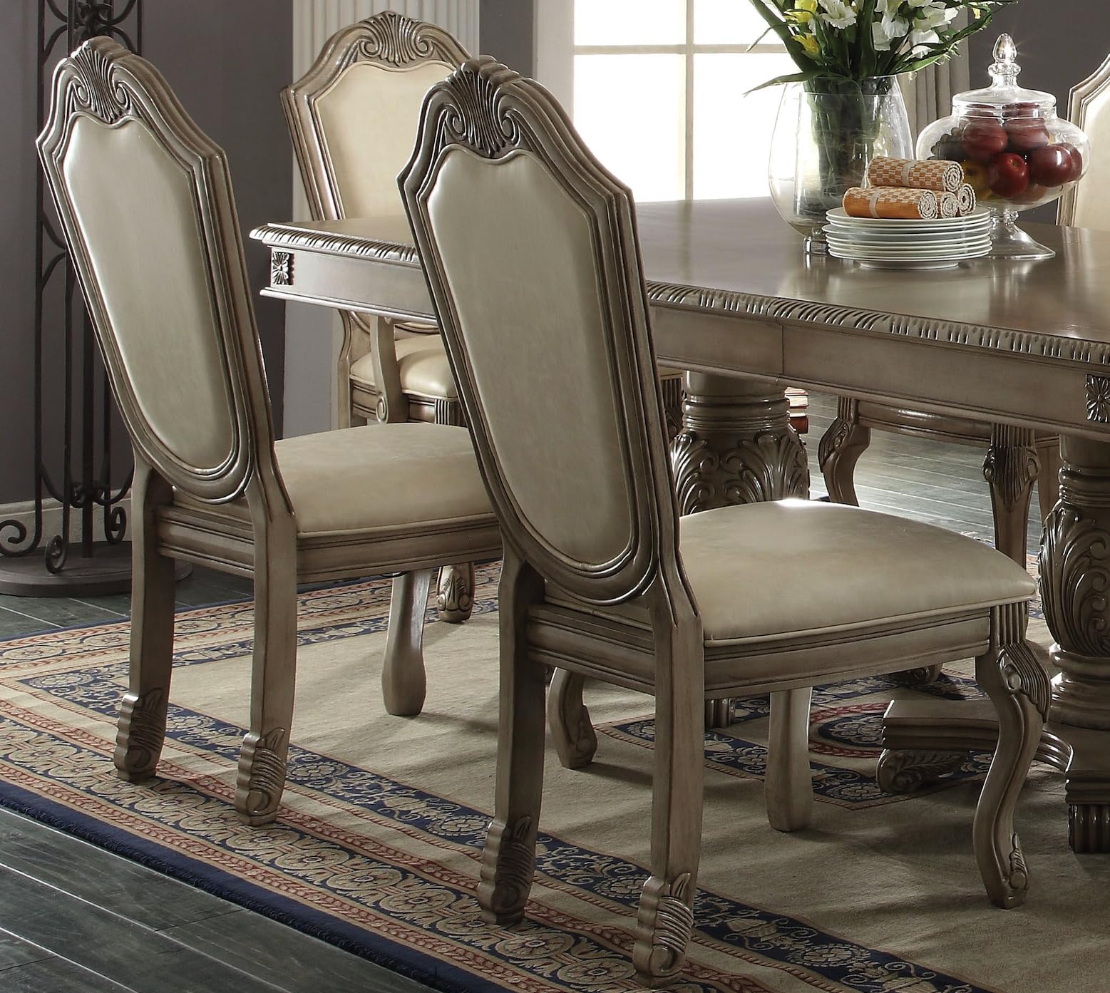 10-Piece Antique White Dining Set with Extension Table