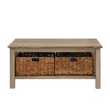 Alayna Mission Style Two Tier Coffee Table with Rattan Storage Baskets,