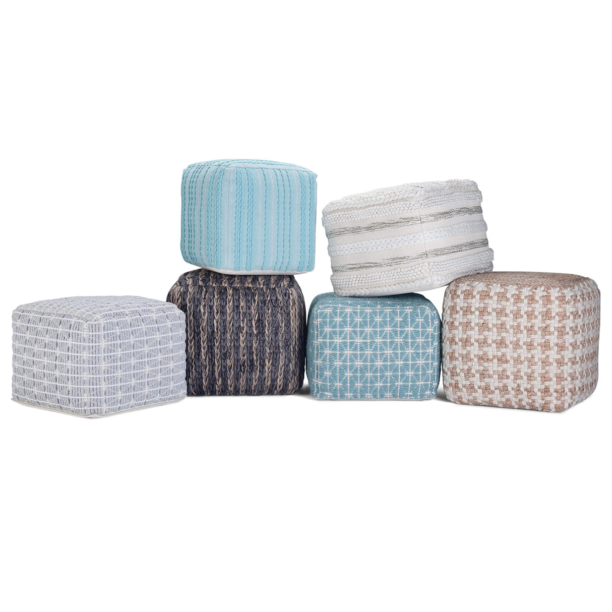 ommer Boho Square Pouf in Natural Handloom Woven Pattern for the Living Room,