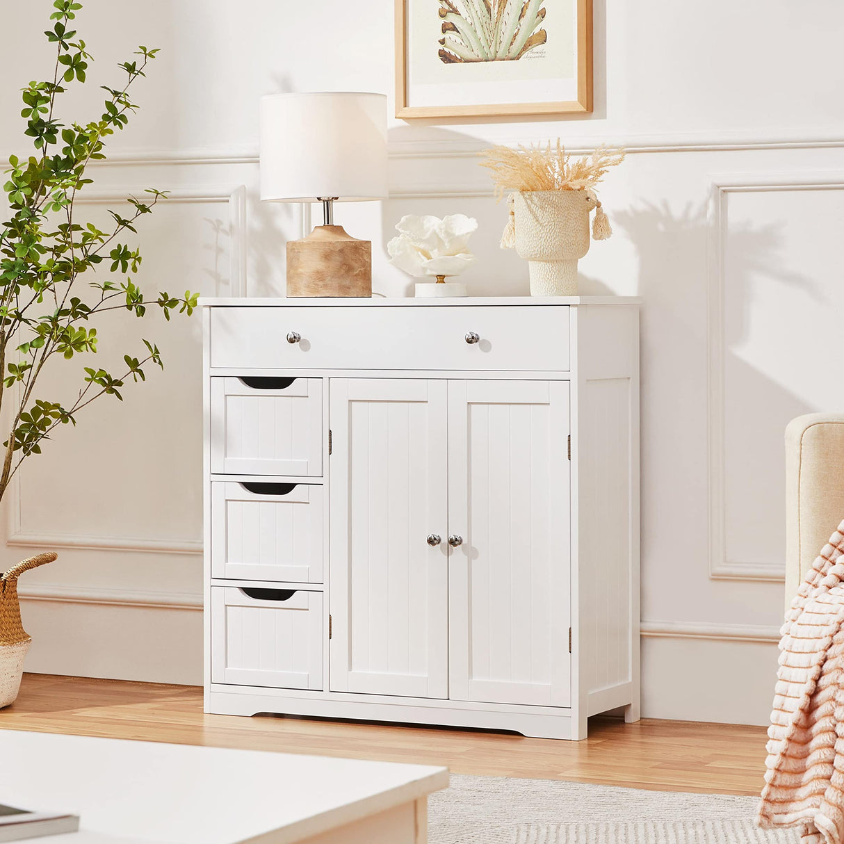 Bathroom Free-Standing Floor Cabinet, Practical Storage Cabinet with 4 Drawers