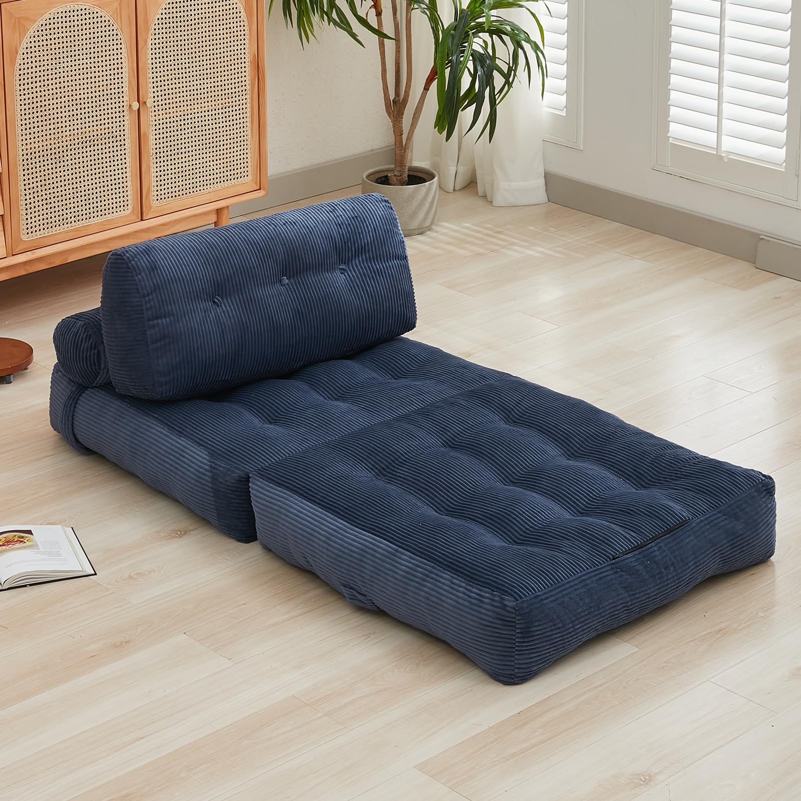 Folding Sofa Bed，Corduroy Futon Sofa Bed, Convertible Sleeper Chair