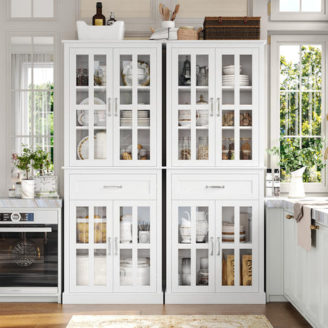 71'' Kitchen Pantry Cabinet, Tall Kitchen Cabinet Pantry Cabinet with Glass Doors