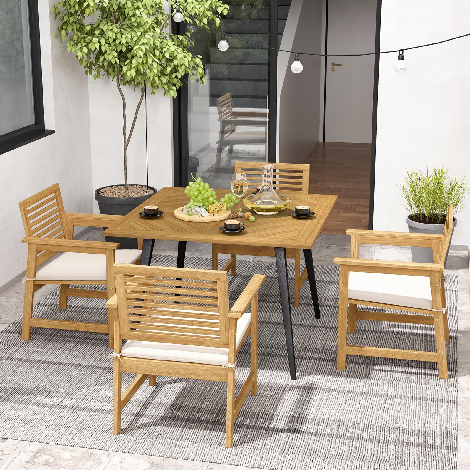 4-Person Outdoor Dining Table, 42.5” Acacia Wood Patio Table