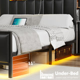 Full Size Bed Frame with Storage Headboard & Charging Station,