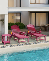 Chaise Lounge Chair Outdoor with Wheels, Double Cup Holders Adjustable 5-Position